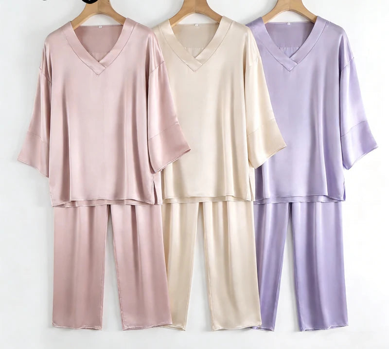 Silk Satin V-Neck Lounge Suit