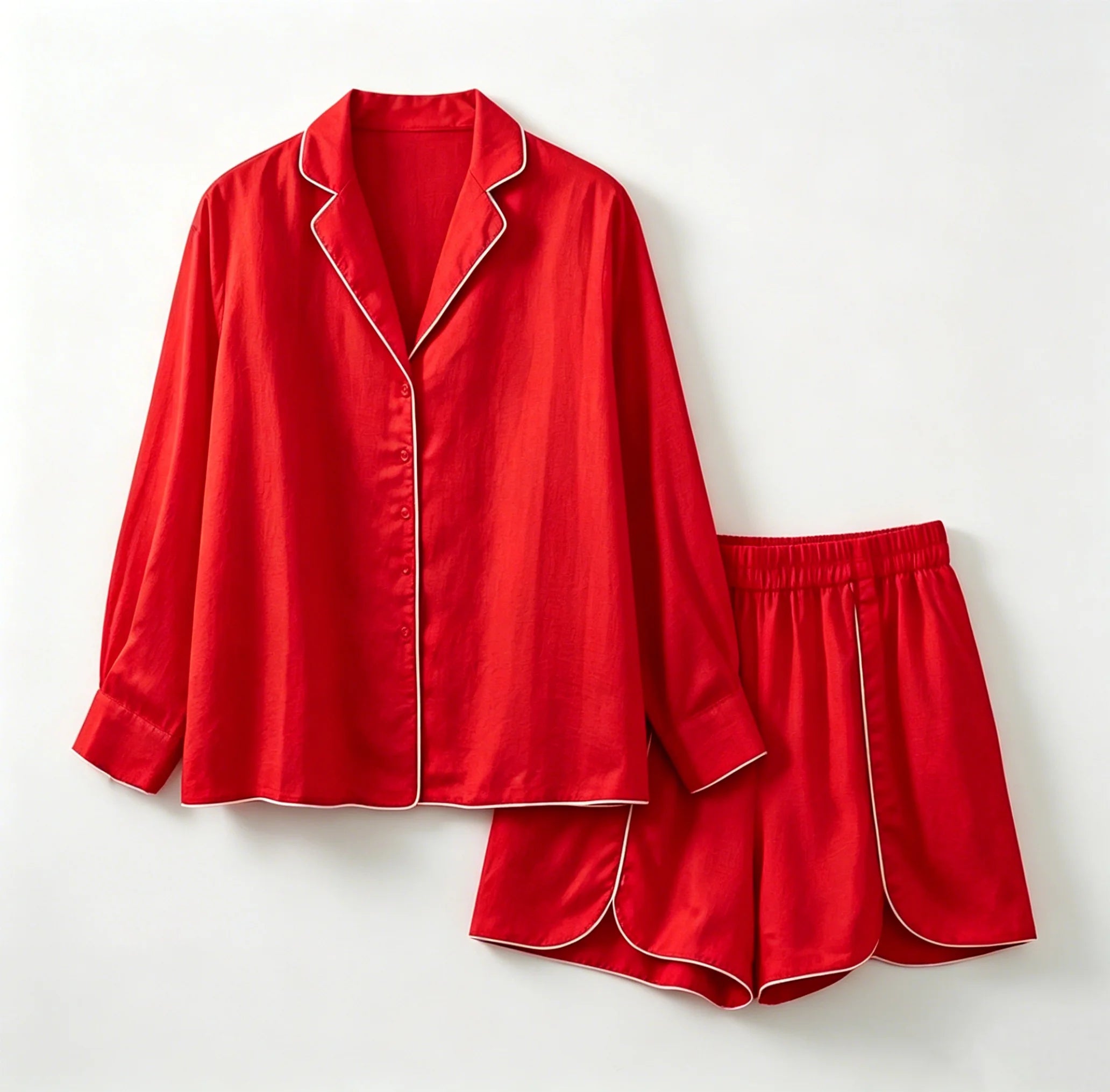 Solid Puff Sleeve Shirt Shorts Set
